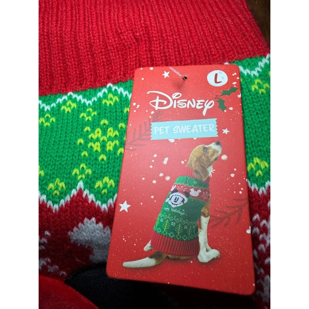 Disney‎ Mickey Mouse Pet Sweater Large Green Red NWT Holiday Fair Isle Dog Knit